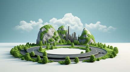 3D illustration of earth globe shape 3D highway design (city road, desert road, forest road and...