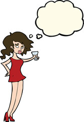 cartoon woman at party with thought bubble