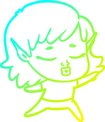 cold gradient line drawing of a pretty cartoon elf girl