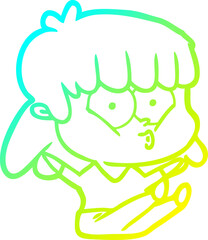 cold gradient line drawing of a cartoon whistling girl