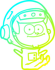 cold gradient line drawing of a happy astronaut cartoon