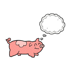 freehand drawn thought bubble cartoon pig