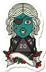 sticker of a orc rogue character with natural twenty dice roll