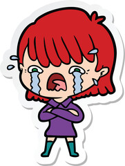 sticker of a cartoon girl crying