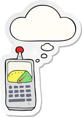 cartoon science equipment with thought bubble as a printed sticker