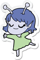 sticker of a smiling alien girl cartoon dancing