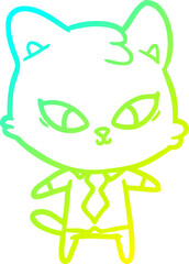 cold gradient line drawing of a cute cartoon cat
