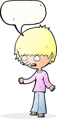 cartoon stressed out woman with speech bubble