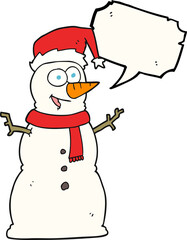 freehand drawn speech bubble cartoon snowman