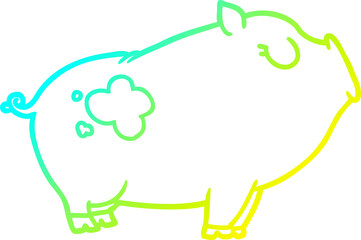 cold gradient line drawing of a cartoon pig