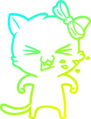 cold gradient line drawing of a cartoon cat