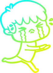 cold gradient line drawing of a cartoon boy crying