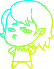 cold gradient line drawing of a cartoon vampire girl