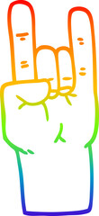 rainbow gradient line drawing of a cartoon rock music hand