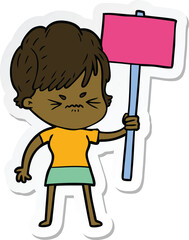 sticker of a cartoon frustrated woman