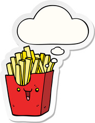 cute cartoon box of fries with thought bubble as a printed sticker