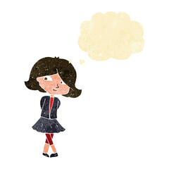 cartoon happy girl with thought bubble