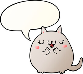 cartoon cute cat with speech bubble in smooth gradient style