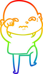 rainbow gradient line drawing of a cartoon nervous man