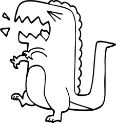 line drawing cartoon roaring dinosaur
