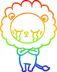 rainbow gradient line drawing of a crying cartoon lion