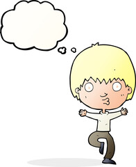 cartoon excited boy with thought bubble