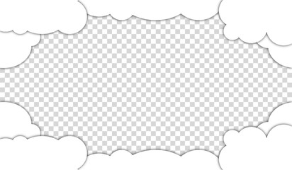 transparent background with clouds. Cloud cartoon frame design in transparent background.