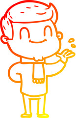 warm gradient line drawing of a cartoon friendly man