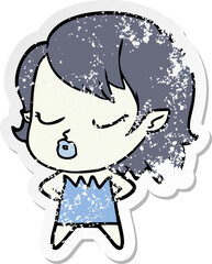 distressed sticker of a cute cartoon vampire girl