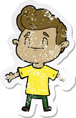 distressed sticker of a happy cartoon man