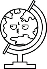 line drawing cartoon of a globe of the world