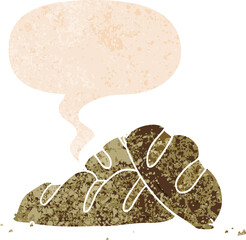 cartoon loaves of bread with speech bubble in grunge distressed retro textured style