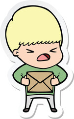 sticker of a cartoon stressed man