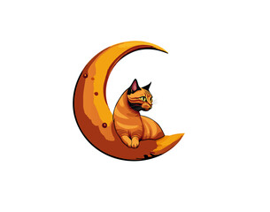 Gato ilustrado en vectores sobre una luna amarilla.