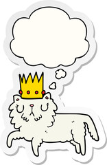 cartoon cat wearing crown with thought bubble as a printed sticker