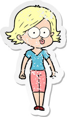 distressed sticker of a cartoon girl pouting