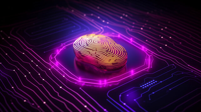 yellow digital fingerprint as a symbol for digital security, password, authentication, hacker protection