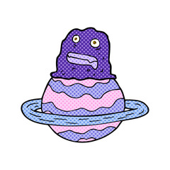 freehand drawn cartoon alien on planet