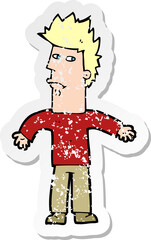 retro distressed sticker of a cartoon confused man