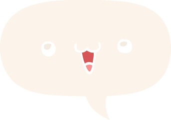 Naklejka premium cute happy face cartoon with speech bubble in retro style