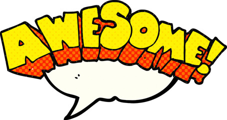 freehand drawn comic book speech bubble cartoon word awesome