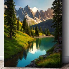 Beautiful nature landscape with mountains and lake