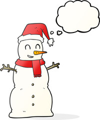 freehand drawn thought bubble cartoon snowman