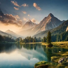 Beautiful nature landscape with mountains and lake