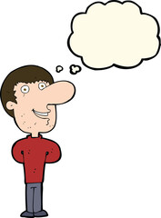 cartoon happy man with thought bubble