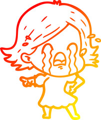 warm gradient line drawing of a cartoon woman crying