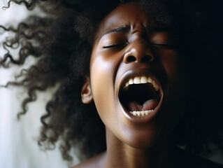Shouting young black woman, stress concept - obrazy, fototapety, plakaty