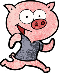 cheerful pig exercising cartoon