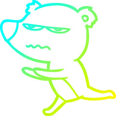 cold gradient line drawing of a angry bear cartoon running