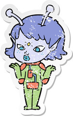 Fototapeta premium distressed sticker of a pretty cartoon alien girl
